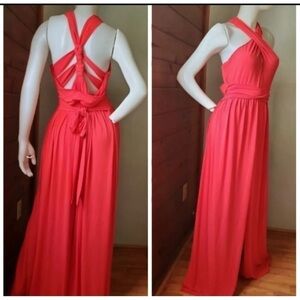 Halston Heritage Sz 2 Long Criss Cross Knot Halter Red Gown Formal Dress NWT NEW